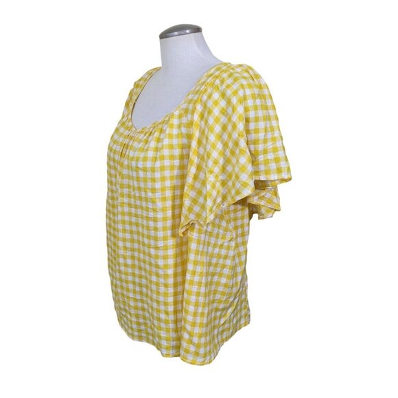 Old Navy Linen Blend Top Blouse Womens Plus 2X Yellow Gingham Tie Back Peasant - Picture 7 of 10